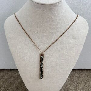 Anthropologie Bronze Tone Druzy Stone Bar Pendant Necklace